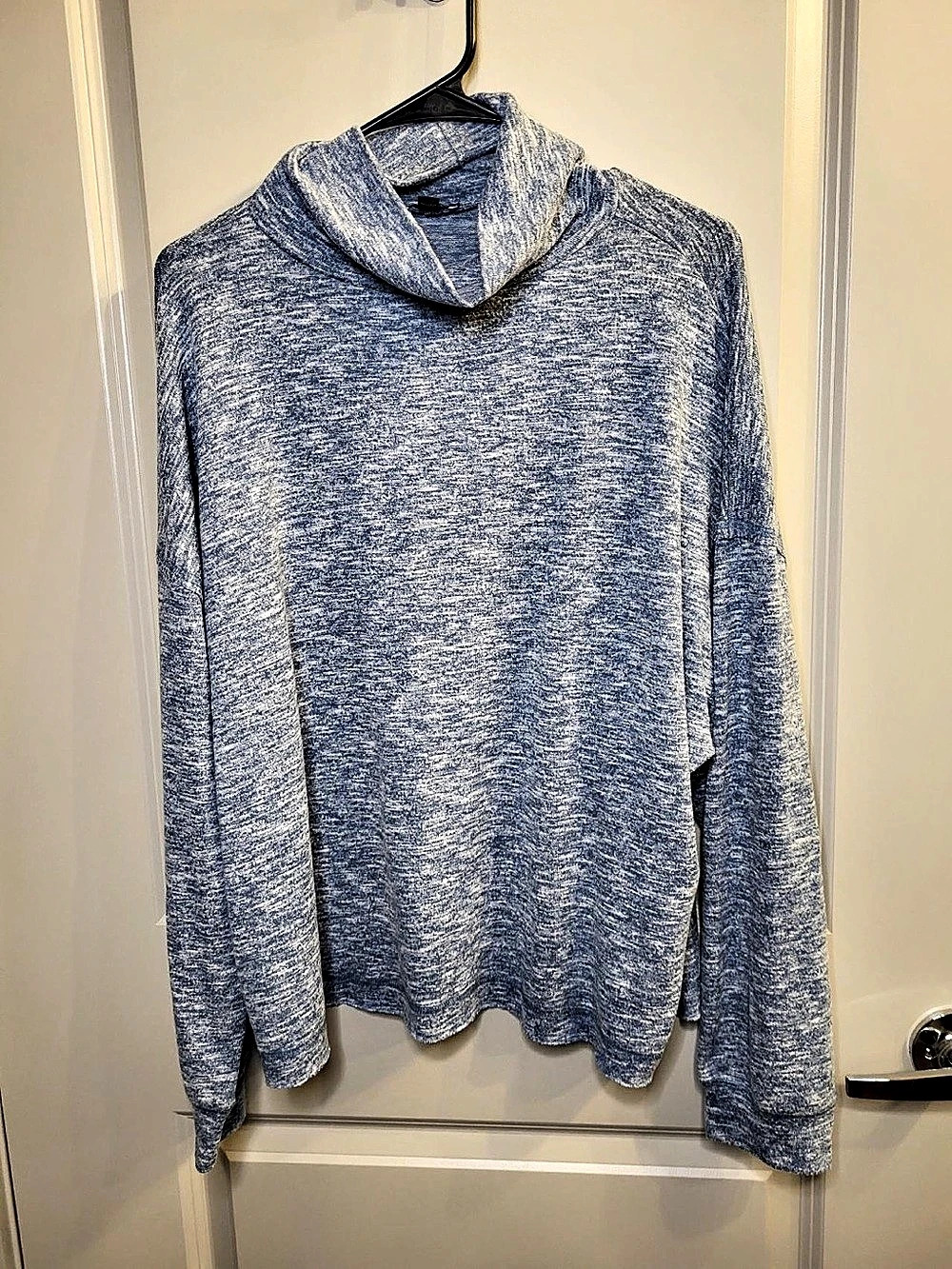 Express Oversized Marled Cowl Neck Sweater Blue & White